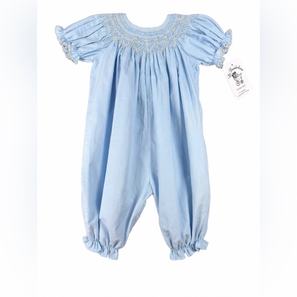NWT PETIT BEBE Tiffany Corduroy Long Bishop Smocked Bubble - 3M - Picture 2 of 4